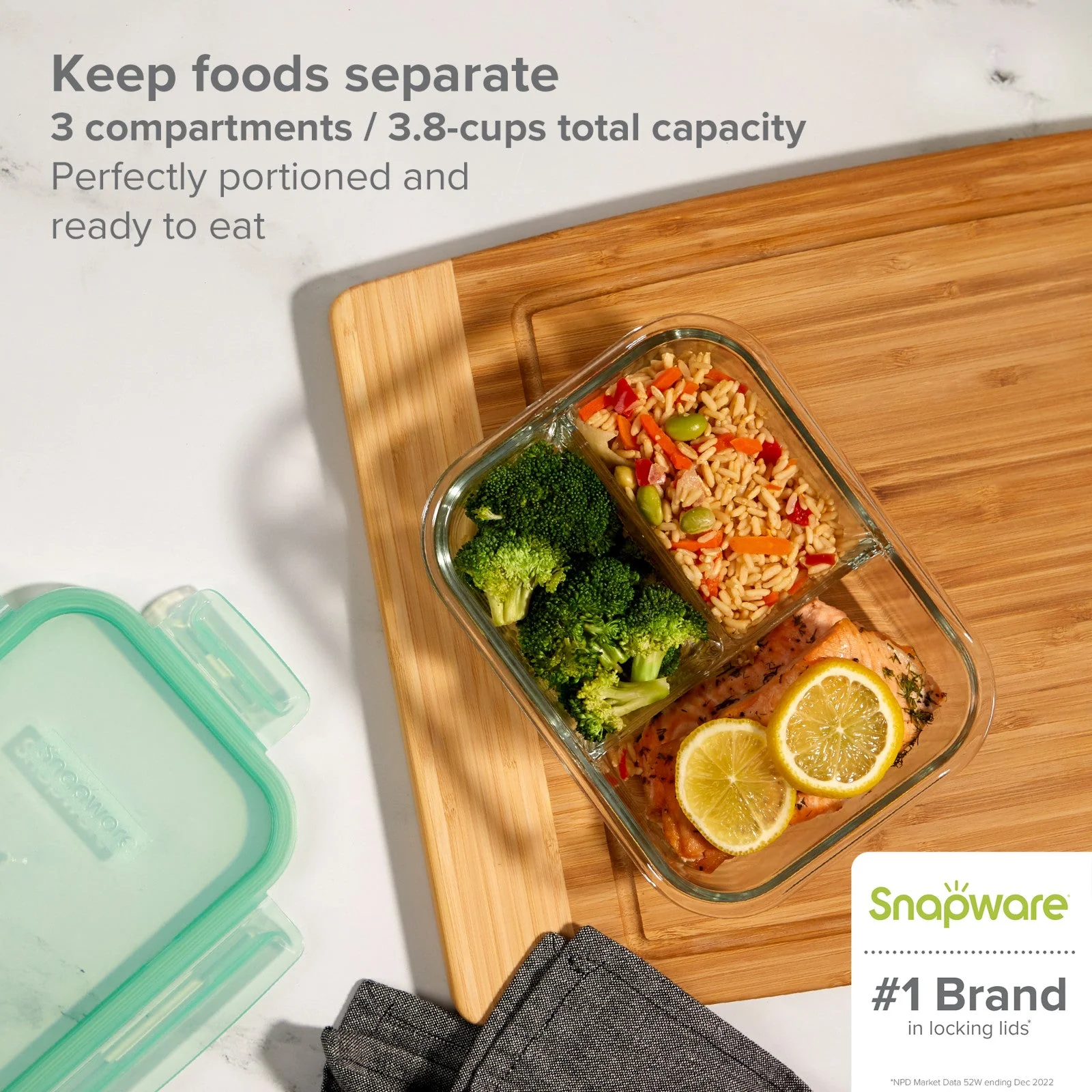 Snapware Food Containers Snapware® MealBox™ 3.8-cup Divided Glass Storage Container With Lid ...